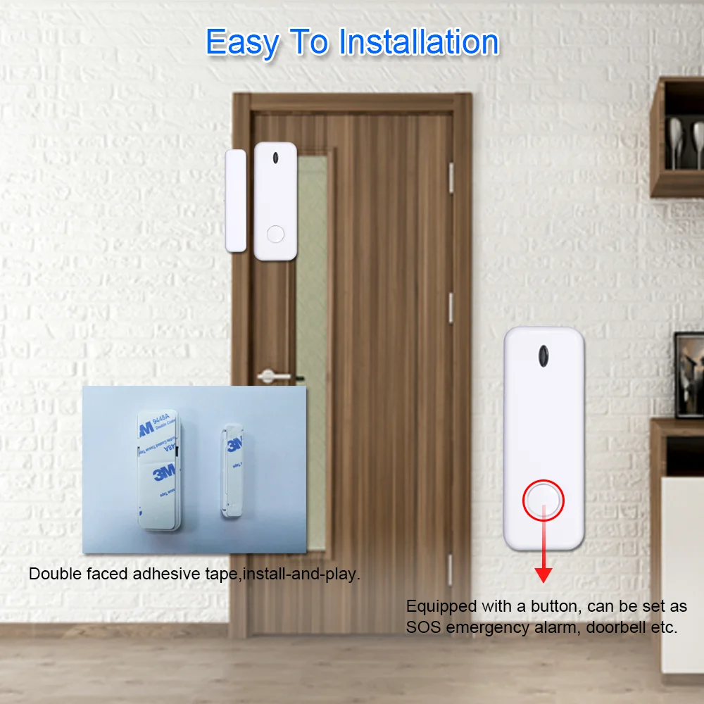 TAIBOAN-Sensor magnético para puerta, Detector inalámbrico para ventana de casa, sistema de alarma, alertas de notificación por aplicación,