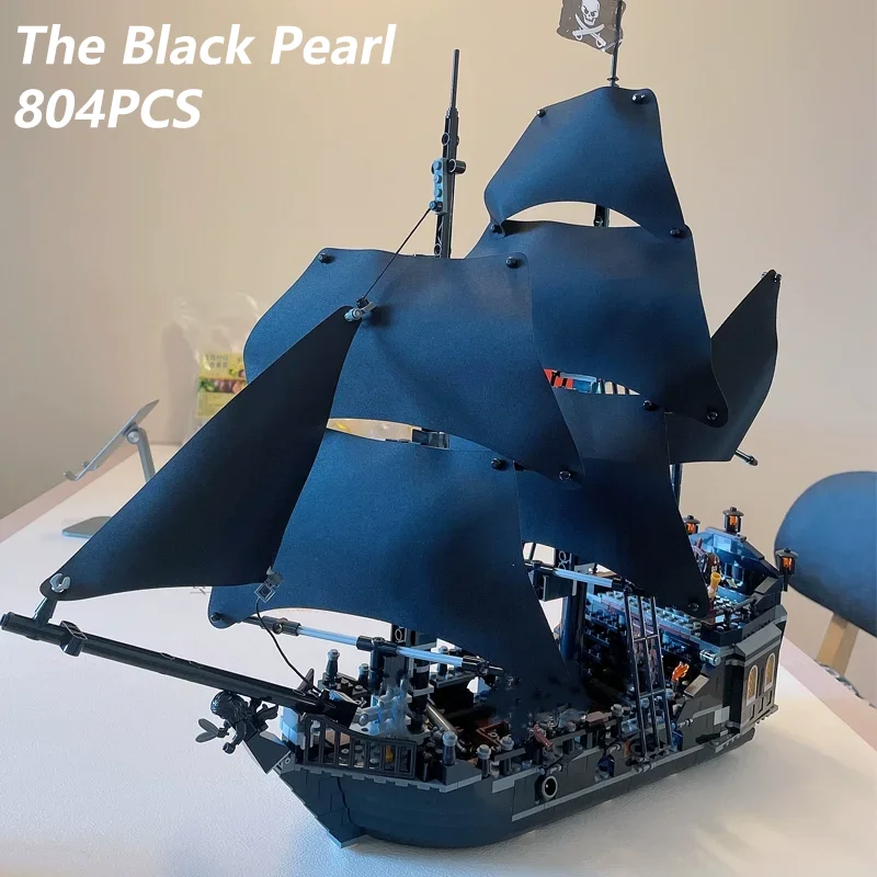 

New 804PCS Black Pearl Warship Pirates Of The Caribbean Building Block 4184 Sailboat Bricks Technical MOC Assembly Toys Kid Gift