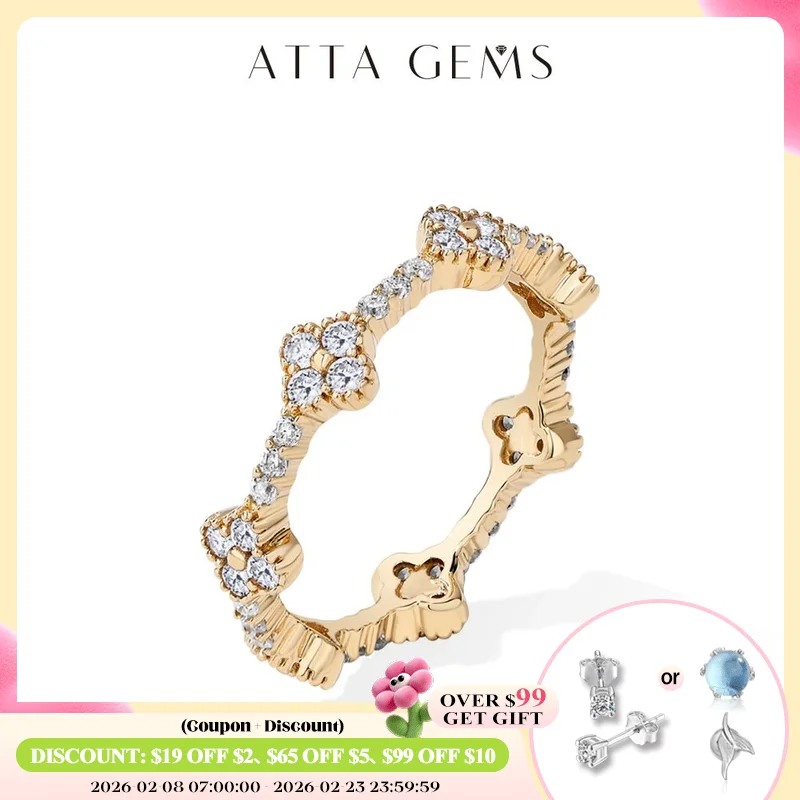

ATTAGEMS Classic Eternity Pure Gold Rings D VVS1 Moissanite Ring for Women Solid 10K 14K 18K Gold Engagement Party Fine Jewelry