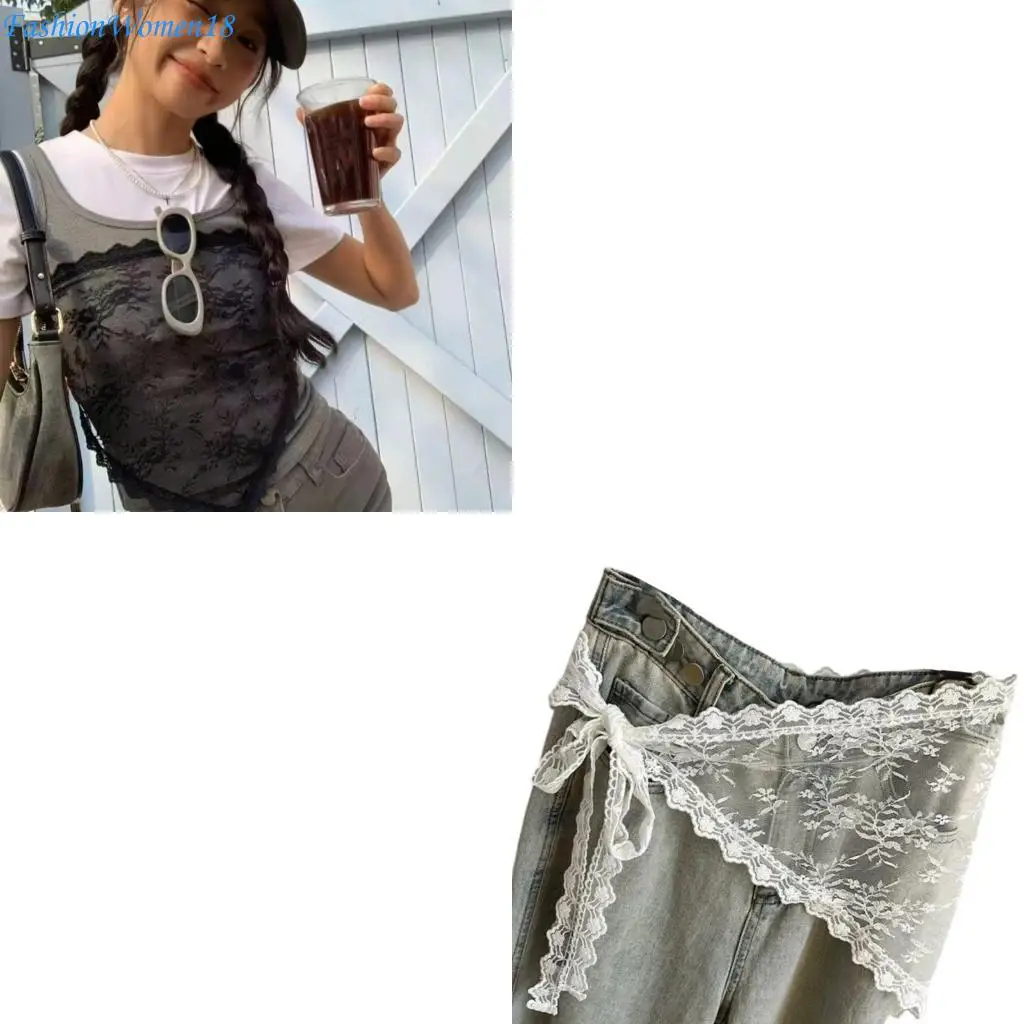 

Stylish White Floral Lace Mesh Half Skirt High Waist Korean Summer Bottoms 57BD