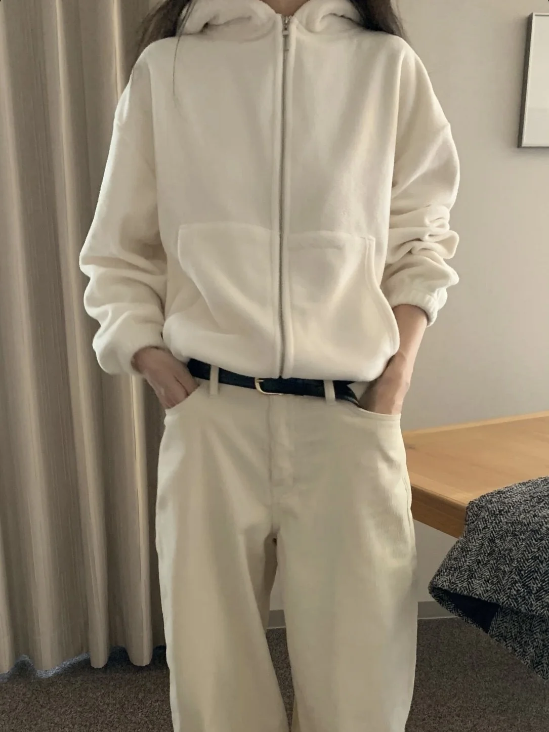 Smoothmood Gentle Sweet Pink Fleece Hoodie Embroidered Casual Outerwear Women's Loose Fit Long Sleeve Thermal Zipper Cardigan
