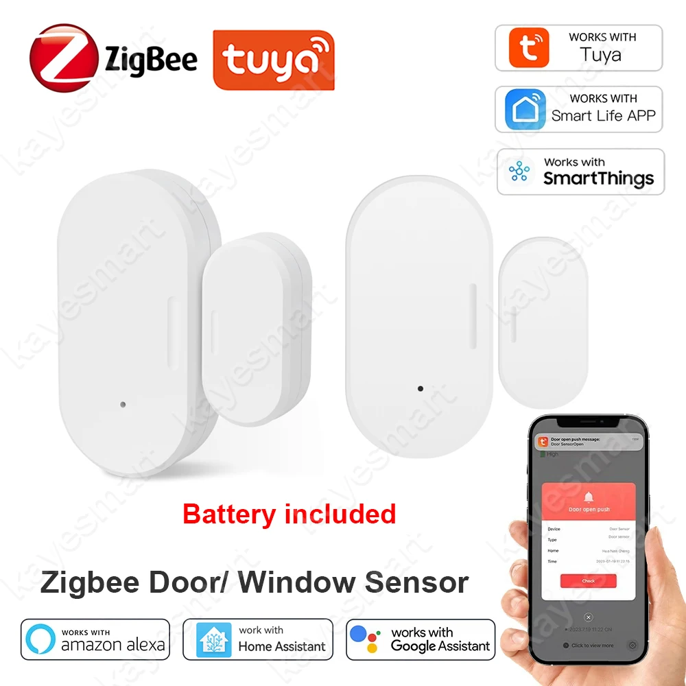 Sensor de puerta y ventana Tuya Zigbee, Detector abierto/cerrado, alarma de seguridad para el hogar, soporte de vida inteligente, asistente para el