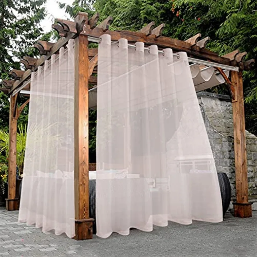 

Sheer Outdoor Curtains for Patio Waterproof - 2 Panels Wide Grommet Indoor Voile Curtains for Living Room, Bedroom, Porch, Perg