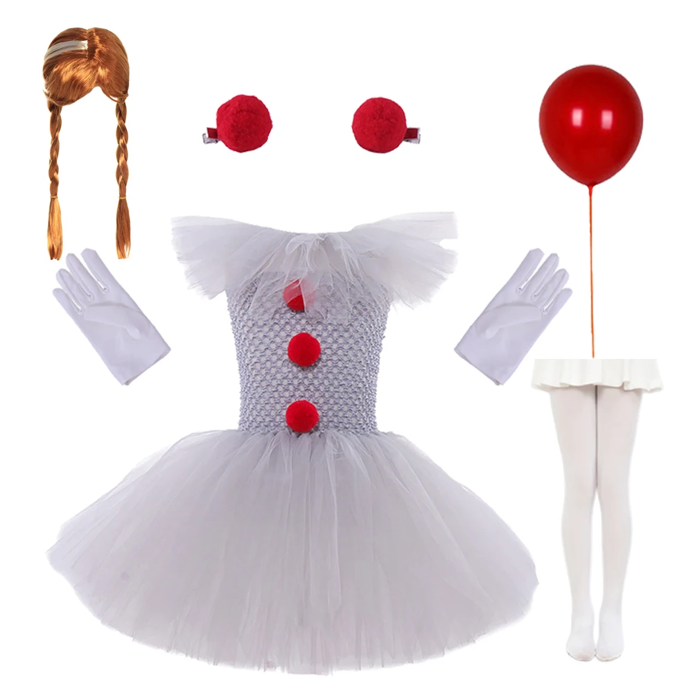 Clown Costume Girls Carnival Party Fancy Gray Joker Tutu Dress Up Outfit Creepy Joker Cosplay Halloween Costume for Kids Clothes