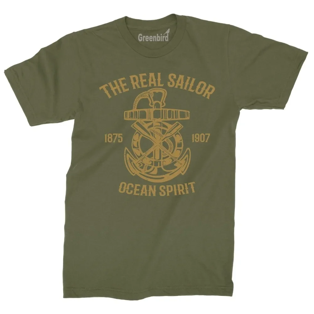 Camisetas de marca, ropa ajustada con estampado The Real Sailor Ocean Spirit, camiseta con ancla, capitán, barco náutico, camiseta 100% de algodón