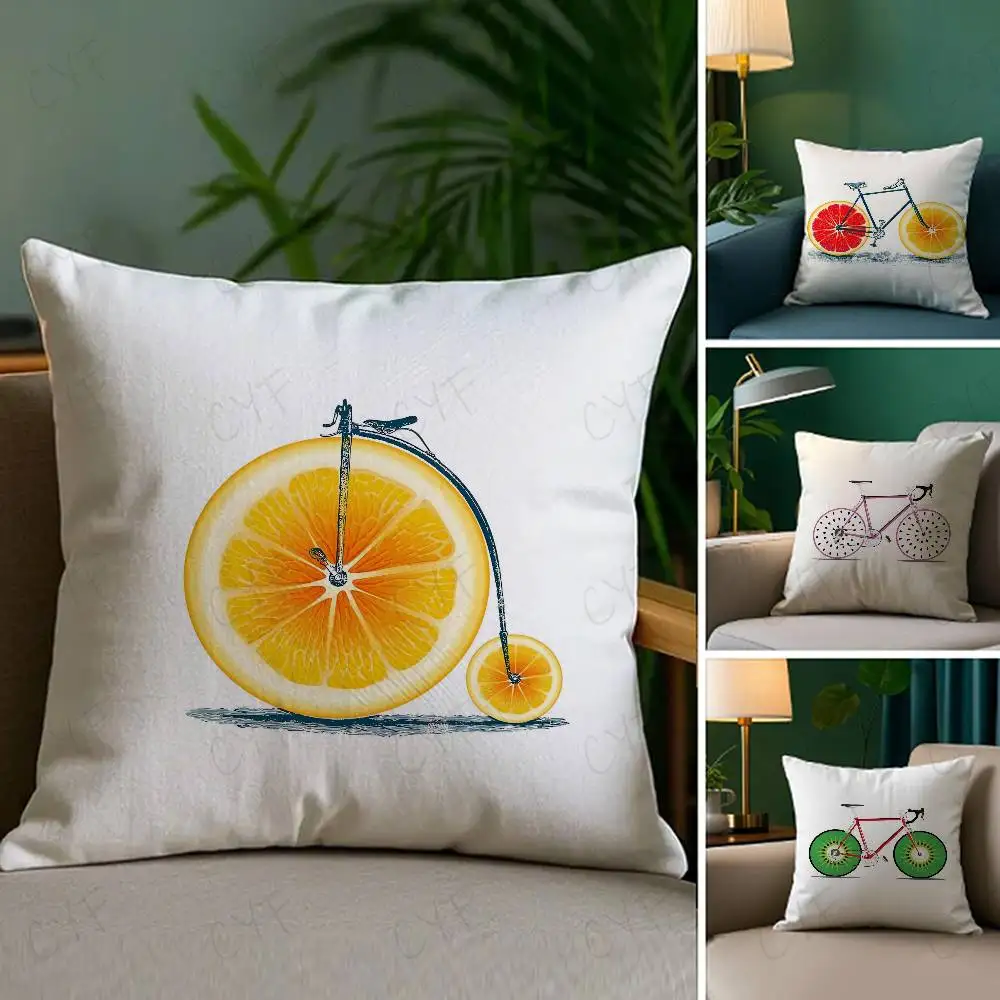 

Fruit Orange Lemon Bicycle Pillow Case Custom Printed Brushed Fleece Pillow, Baby Skin-Touch, Eco-Friendly Dye-Sublimation Cushi