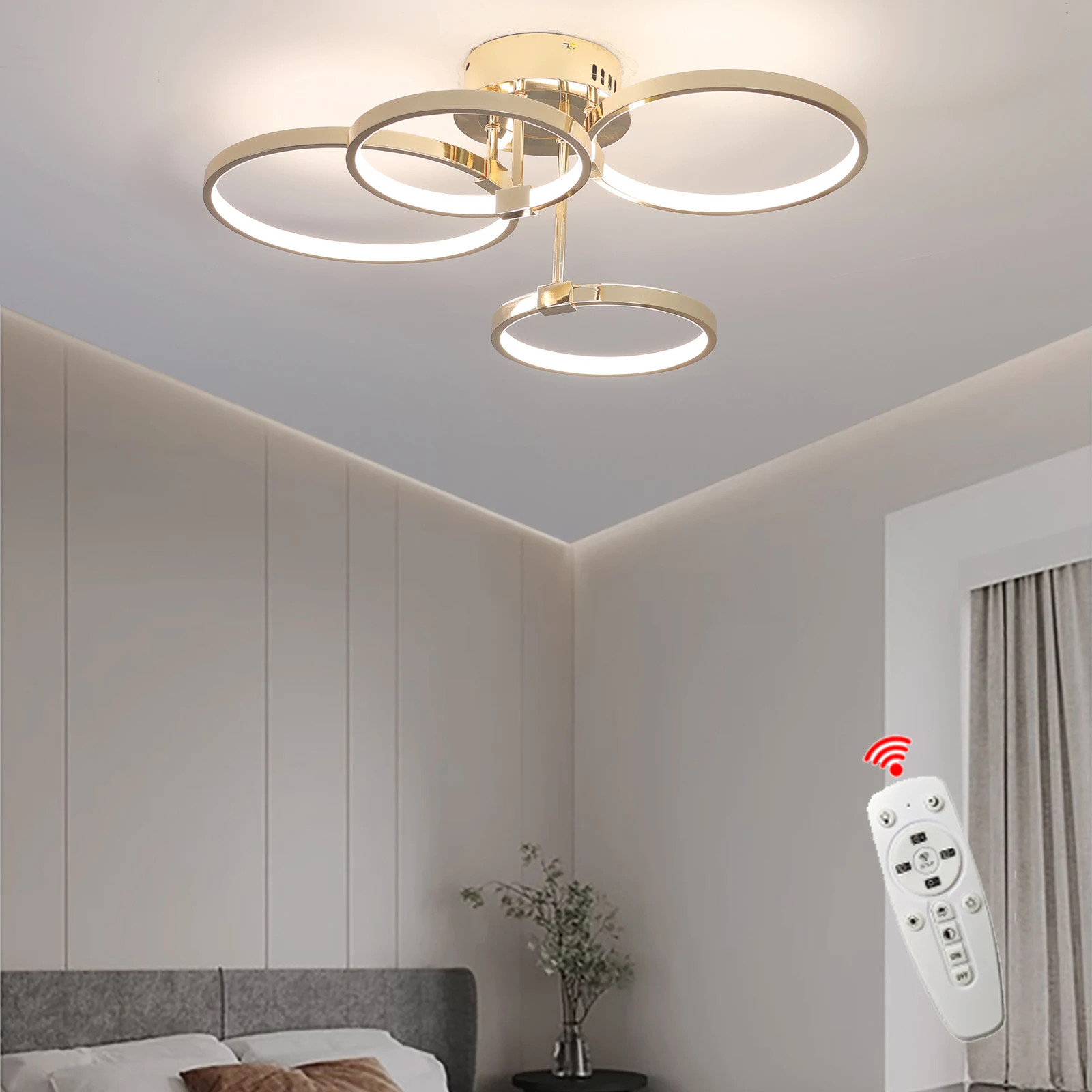 Modern ceiling light,dimmable Led ceiling lamp,4/6 ring Chandelier for living room,Bedroom ceiling light w/remote control