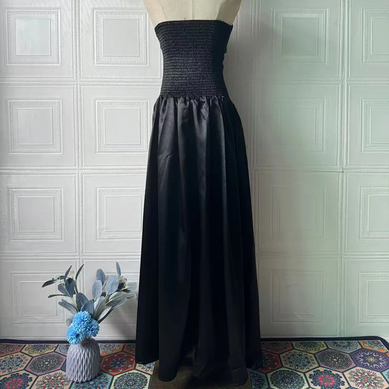 2025年春夏 バックレス ホロー ロングドレス 高級 無地 ストラッ プレス イブニングドレス セクシー オフショルダー ノースリーブ ルーズ マキシドレス