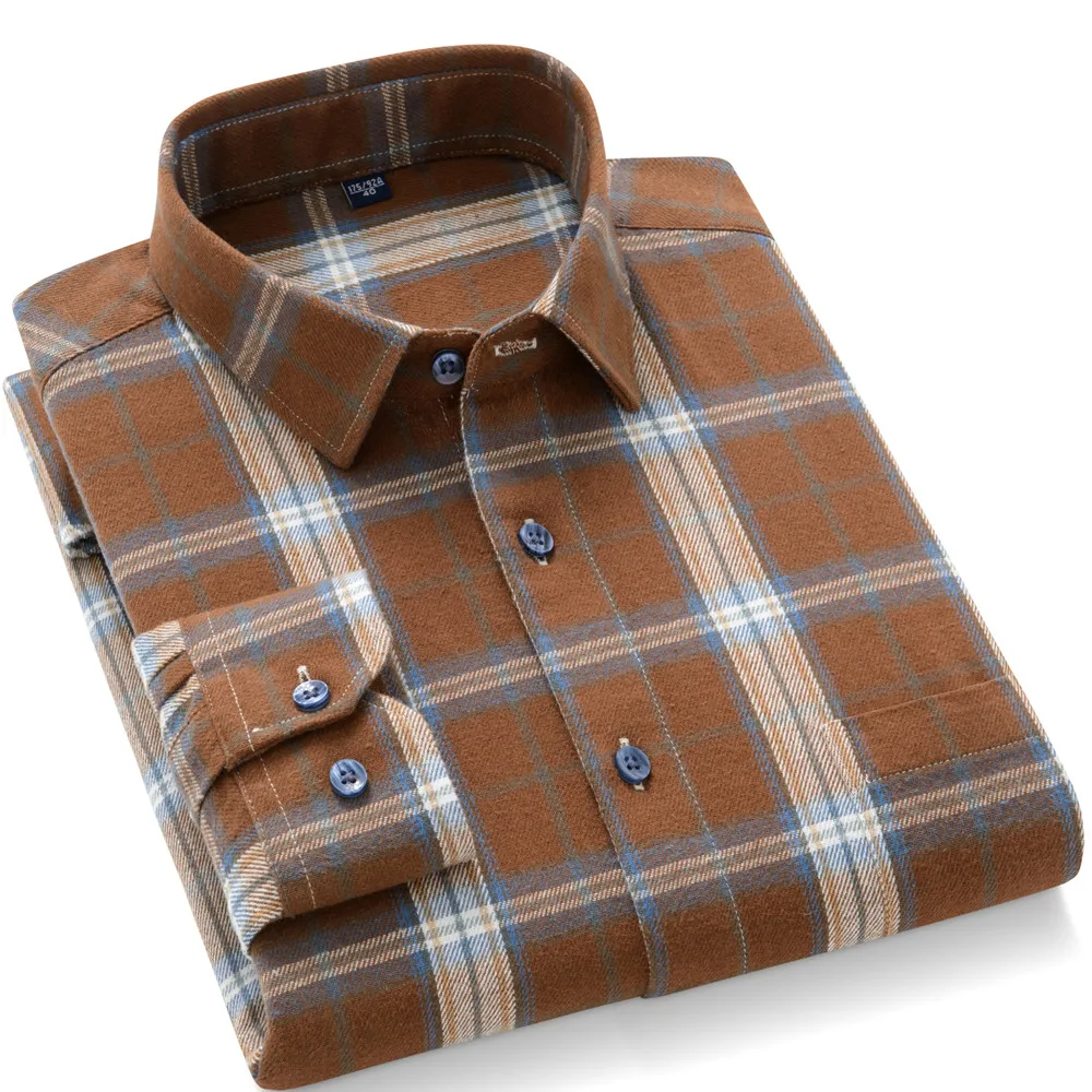 

New Fashion Plaid Shirts For Men Autumn Long Sleeve Casual Good Quality Flannel 100% Cotton Comfort Stripe Daily Man Clothing