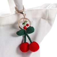 Cute Handmade Yarn Dripping Cherry Keychain Fruit Plant Key Ring For Women Girls Good Friendship Gift Handmade Jewelry