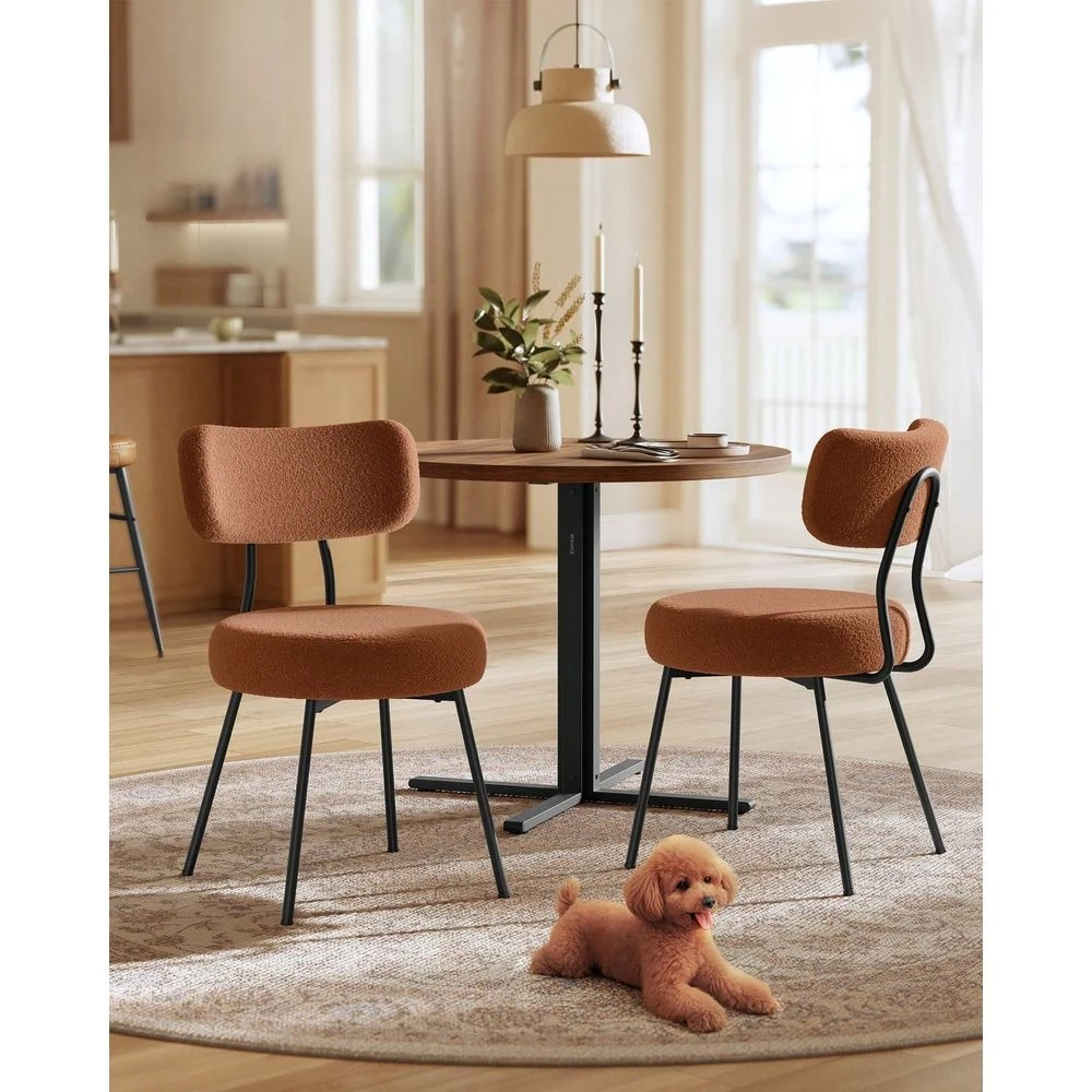 

Dining Chairs Set Of 2, Modern holstered Dining Room Chairs, Teddy Fleece, Curved Backrest, Steel Frame, Kitchen Lounge Vanit