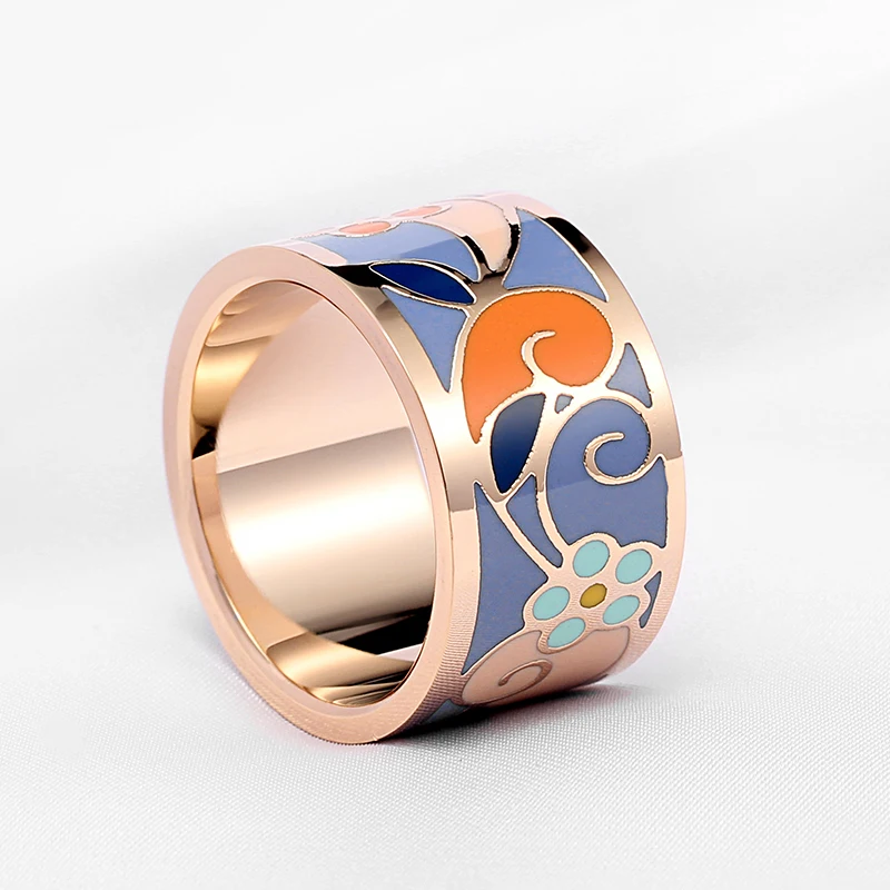 Fashion Rings For Women Small Adorn Enamel Jewelry Boho Cloisonne Handicrafts Ethnic Wind Stainless Steel  Wholesale