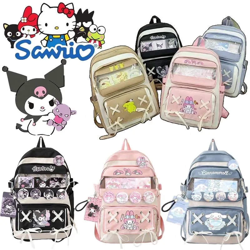 

Sanrio Kuromi Backpack School Bag Waterproof Large Capacity School Backpack Smooth Zipper Solid Color Casual Daypack Bags Gifts