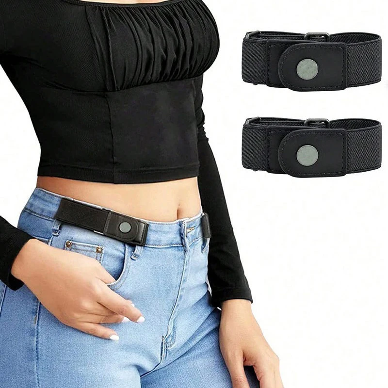 2pcs Set No Buckle Elastic Belt for Women Men Unisex Stretch Belt for Pants Jeans Casual Buckle Free Adjustable Invisible Belts