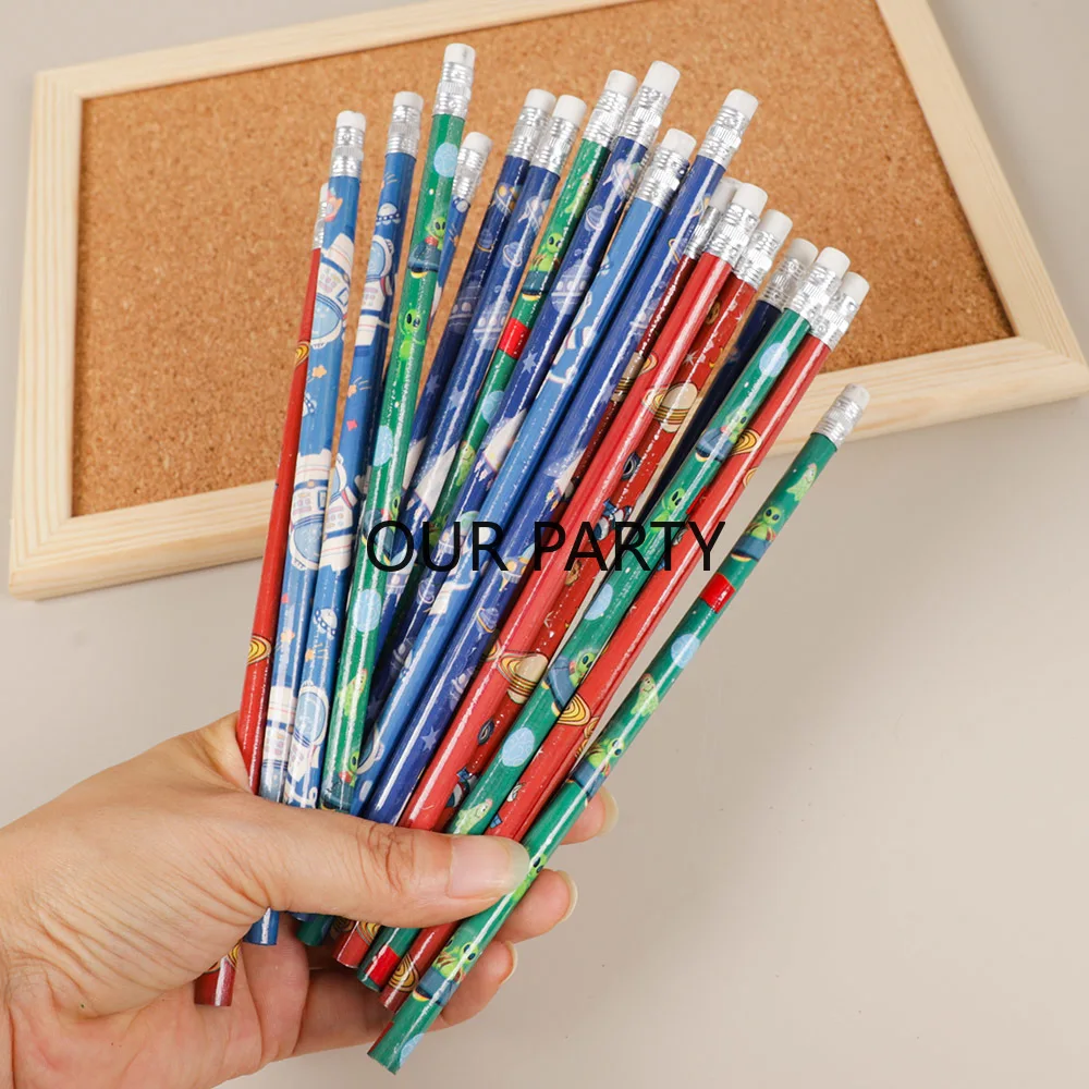 24Pcs Cartoon Astronaut Rocket HB Writing Painting Pencils for Kids Outer Space Theme Birthday Party Favors Back To School Gifts