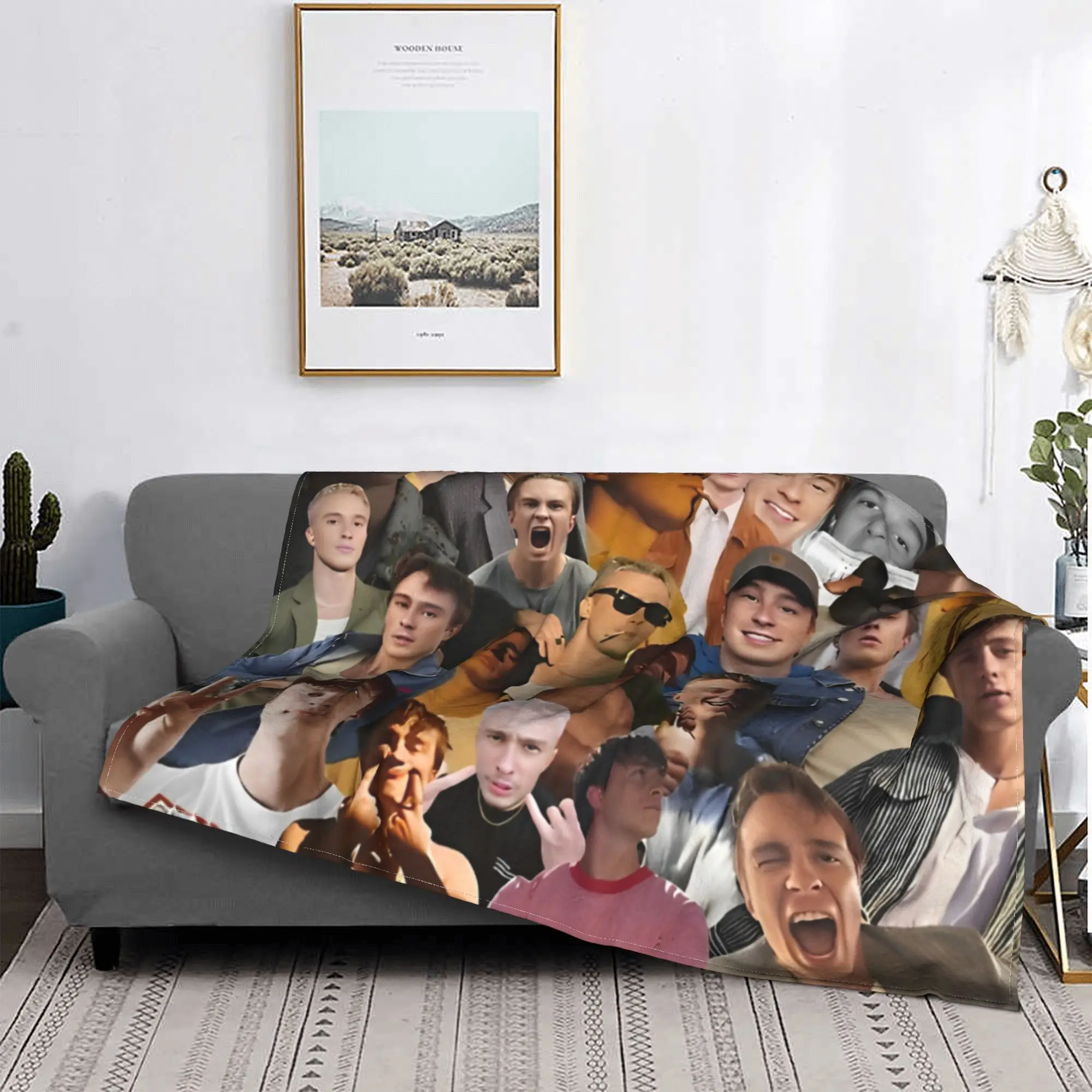 Drew Starkey Photo Collage Blanket Flannel Decoration Rafe Cameron Actor Breathable Warm Throw Blanket for Home Travel Bedspread