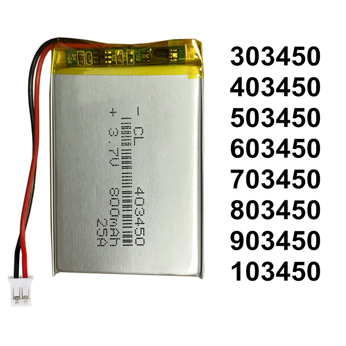 JST PH2.0 2pin 3.7V 1000mAh 503450 303450 403450 603450 703450 803450 903450 103450 Lithium Polymer LiPo Rechargeable Battery