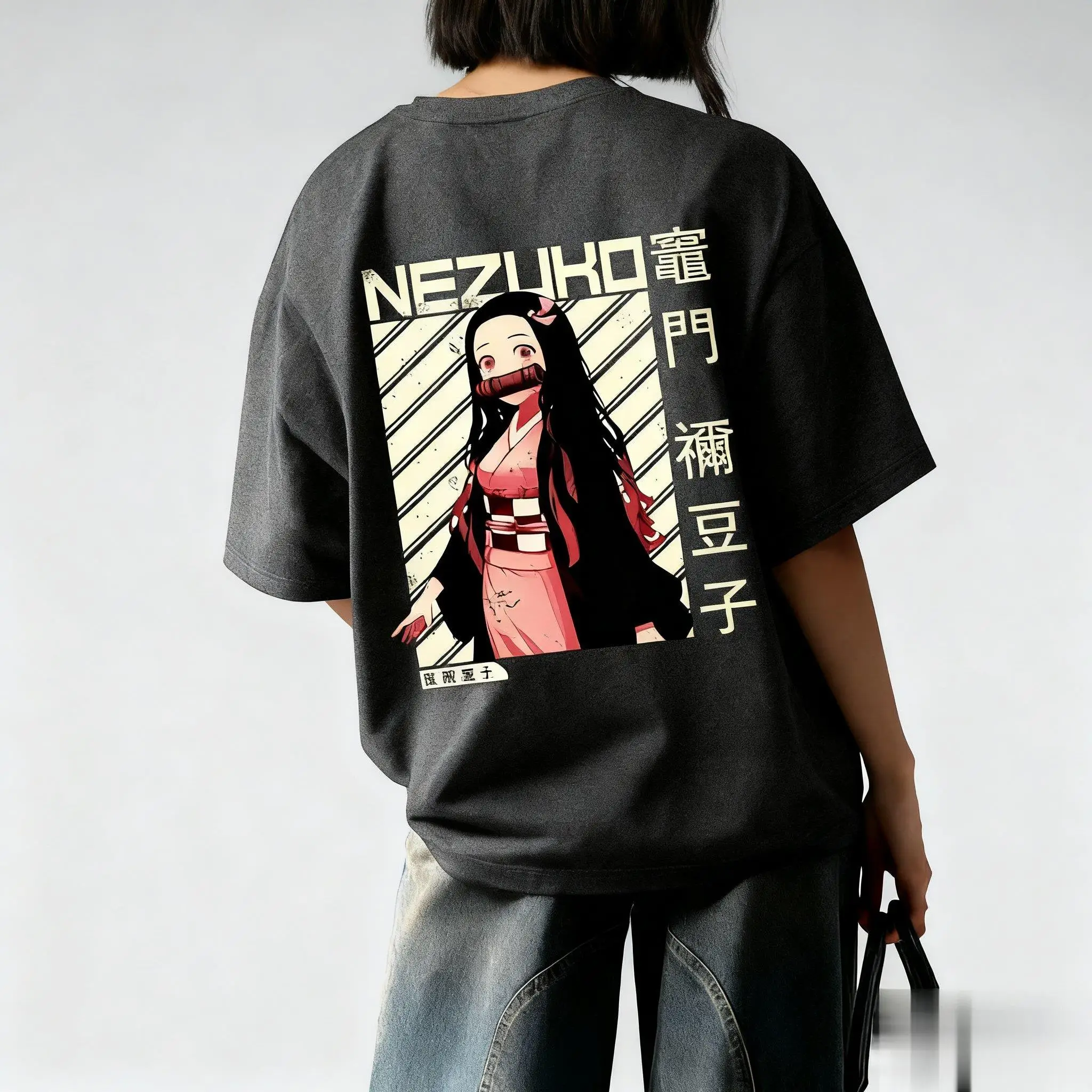 Kaos Wanita Demon Slayer Anime Nezuko Cetak Terbaru Musim Gugur/Dingin 2025, Trendi Amerika, Serbaguna, Kasual, Longgar, Atasan Orang Tua Anak
