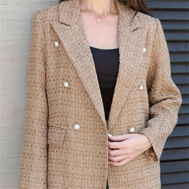 Nowy Płaszcz Damski z Zapachem, Dwurzędowy, Długi, na Wiosnę i Jesień 2026, Odzież Wierzchnia Damska, Wyszczuplający, Krótki, z Błyszczącego Jedwabiu