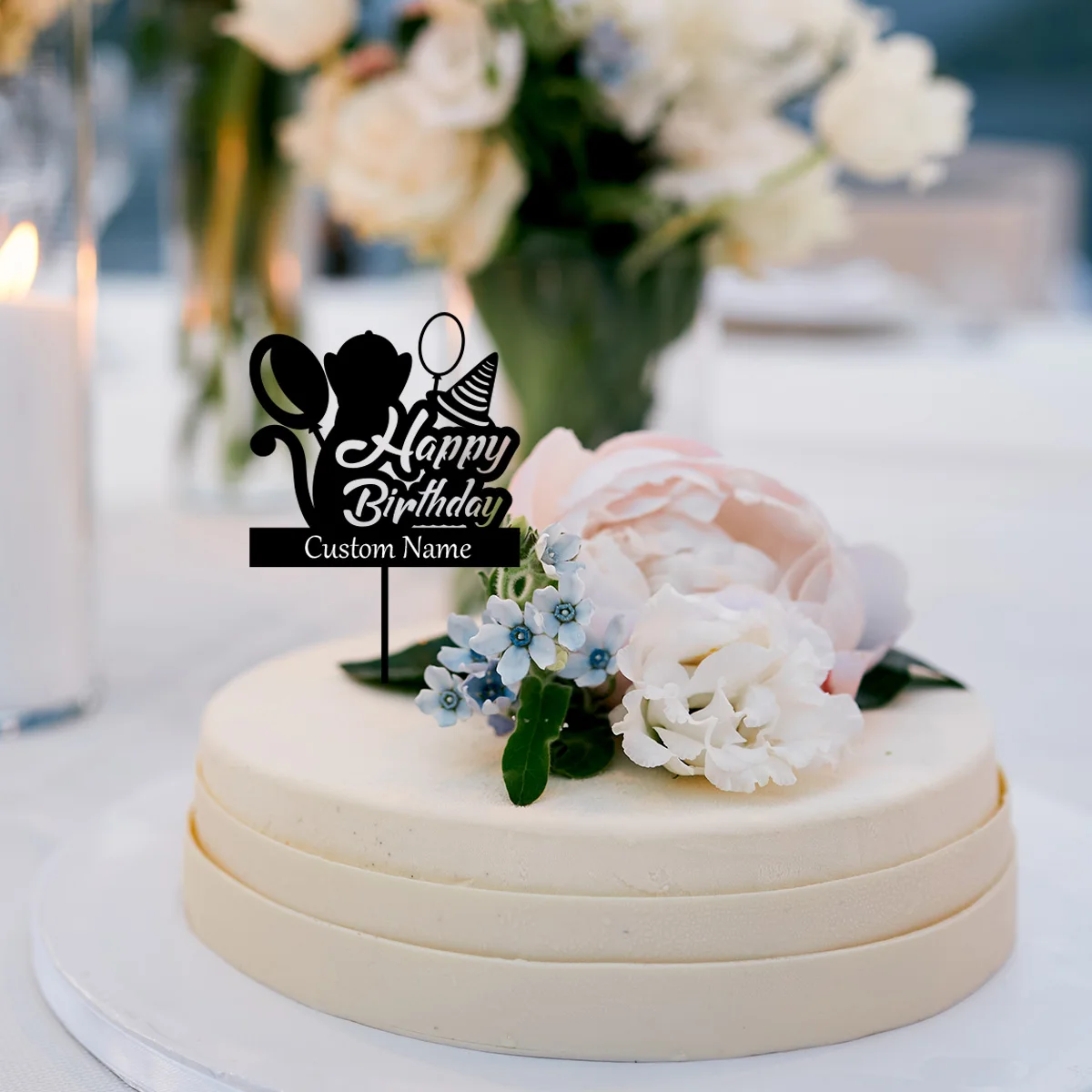 1PC Durable Happy birthday wishes with a cute animal theme Custom Name Cake Stand Cake Ornaments For Anniversaries - view 3