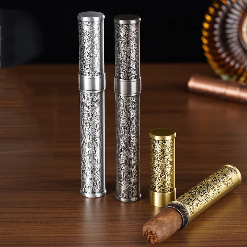 Air Tight Metal Cigar Case 22 Ring Water Proof Cigar Holder Single Tube Travel Humidor Box for Cigar Storage Smoking Accessory