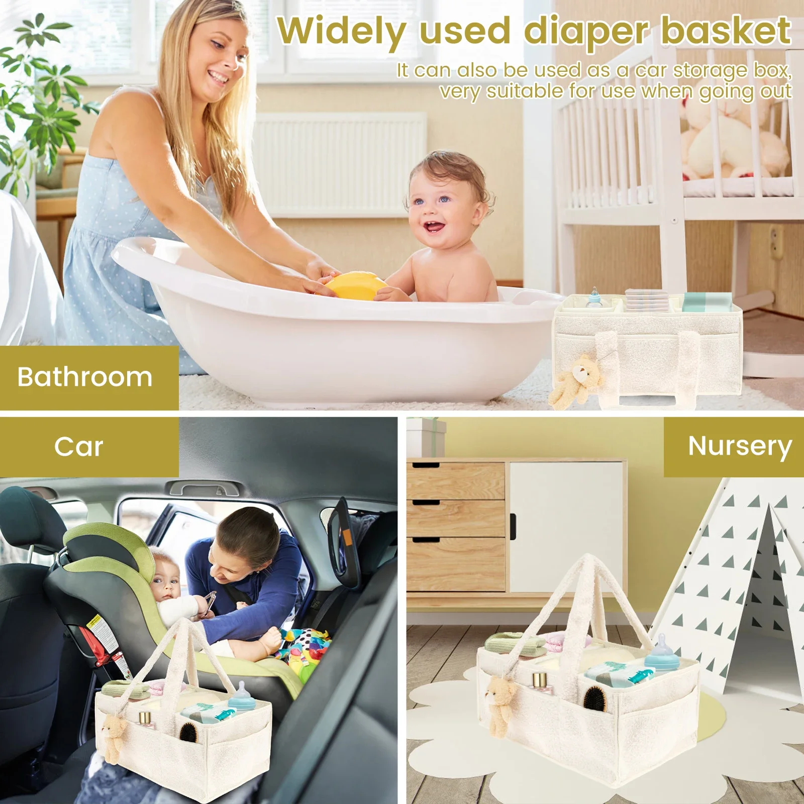 Diaper Bag for Baby Plush Diaper Organizer with Bear Portable Diaper Caddy Organizer with Removable Dividers for Baby Care - view 2