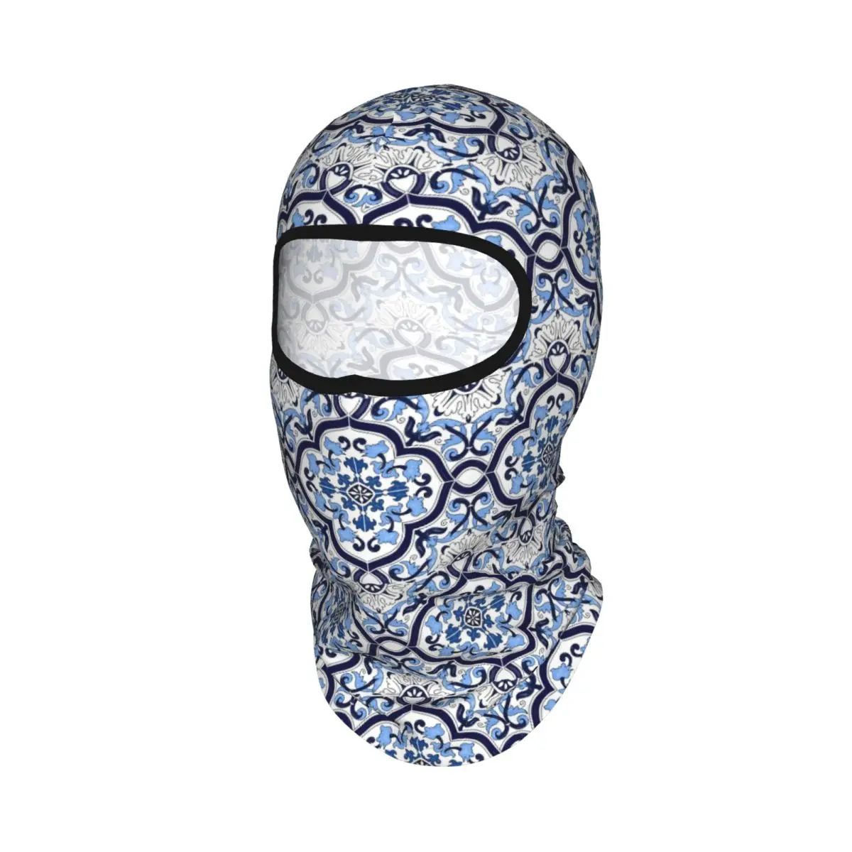 Blue Ornate Floral Mediterranean Sicilian Tile Breathable Thin Balaclava Full Face Mask Sun Protection Neck Gaiter For Cycling