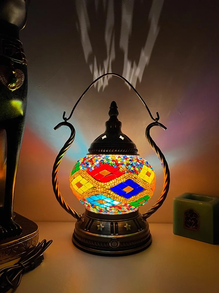 Rechargeable Turkish Mosaic Table Lamp Deco Handcrafted Lampe Abajur Para Quarto Bed Night Light Lampara De Noche Dormitorio