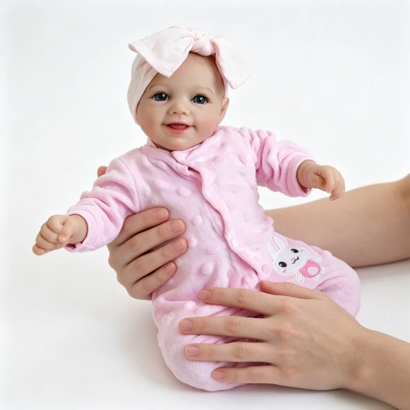 19inch Already Finished Reborn Baby Doll Smiling Soft Body Realistic Lifelike Blue Eyes Cute Girl Doll
