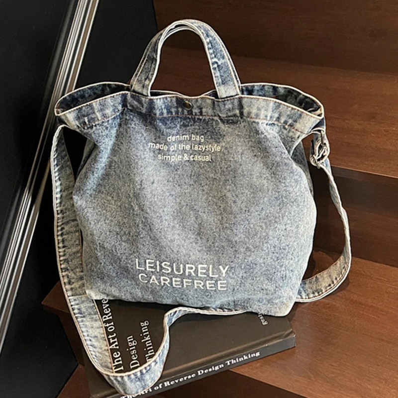 

Canvas Denim Large Capacity Crossbody Bag Handbag Cloth Women Shoulder Bags Fashion Durable Tote Shopping Travel Daily Use Purse