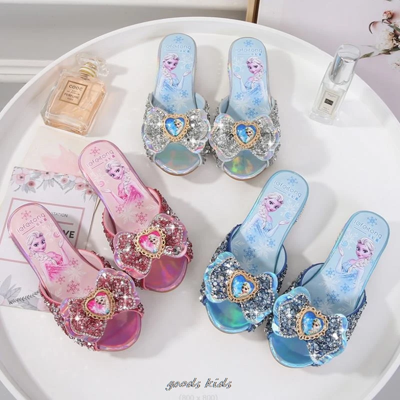 Frozen Princess Elsa Shoes Slippers Girls\' High Heels Fashion Crystal Shoes Children\'s Summer Sandals Size 26-36