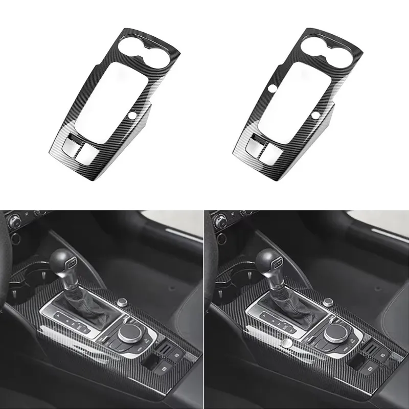 LHD For Audi A3 8V 2013-2019 ABS Carbon Fiber Texture Car Center Console Gear Shift Panel Water Cup Frame Cover Trim Accessories