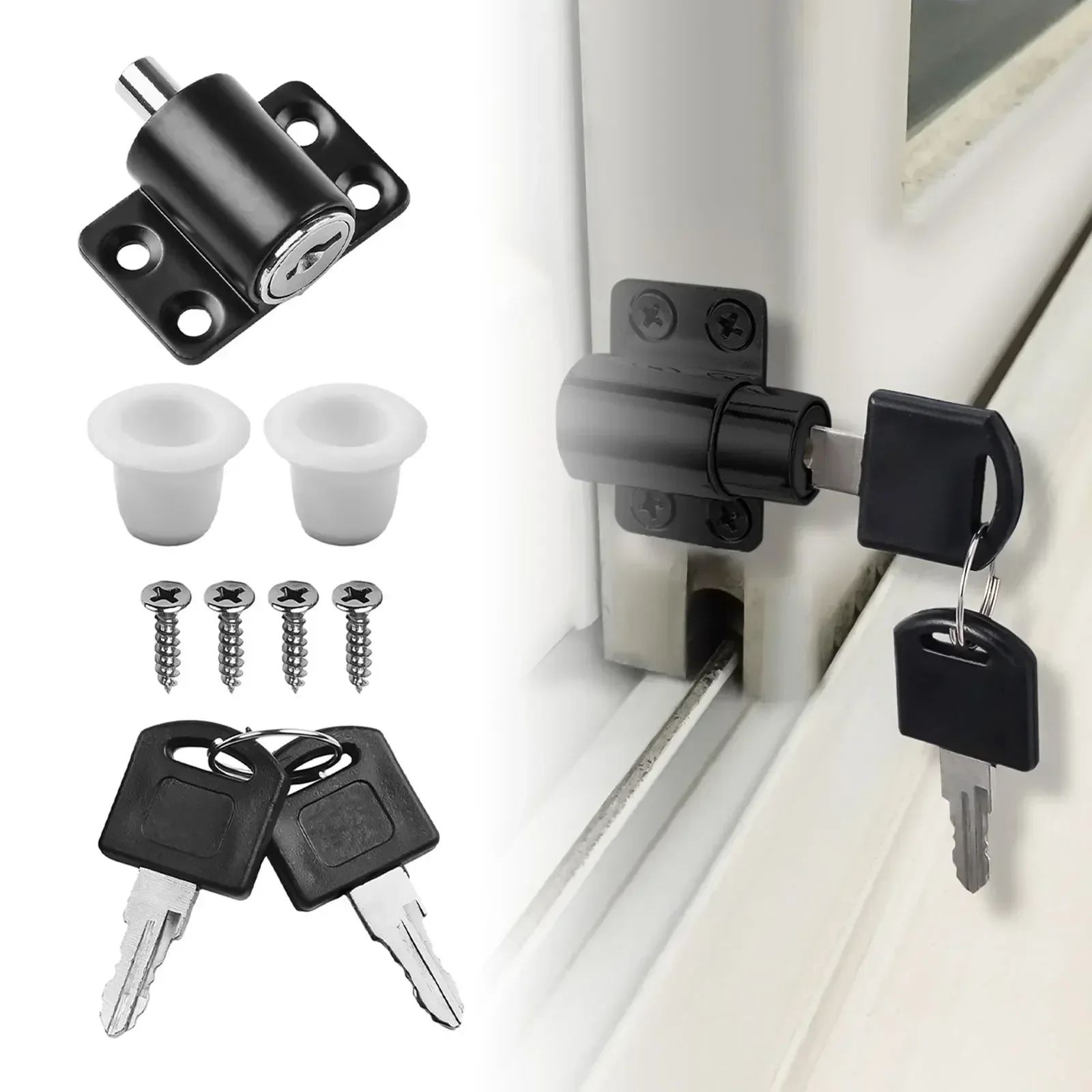 Pátio Sliding Door Lock Bolt com chave, liga de alumínio, Security Catch, Easy Install Frame, Security Protection