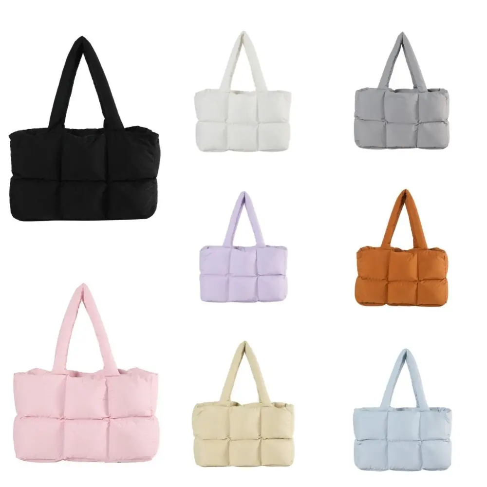 Casual School Bag Down Cloth Handbag Underarm Bag Fashion Large Capacity Tote Bag Simple Commute Puffy Bags Unisex