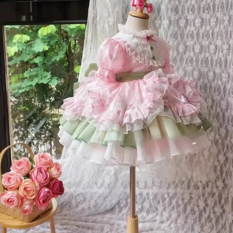 Handmade Lolita Girl Princess Fluffy Party Wedding Sweet Dress Flower Girls Boutique Quality Dress Wedding Festival Clothes
