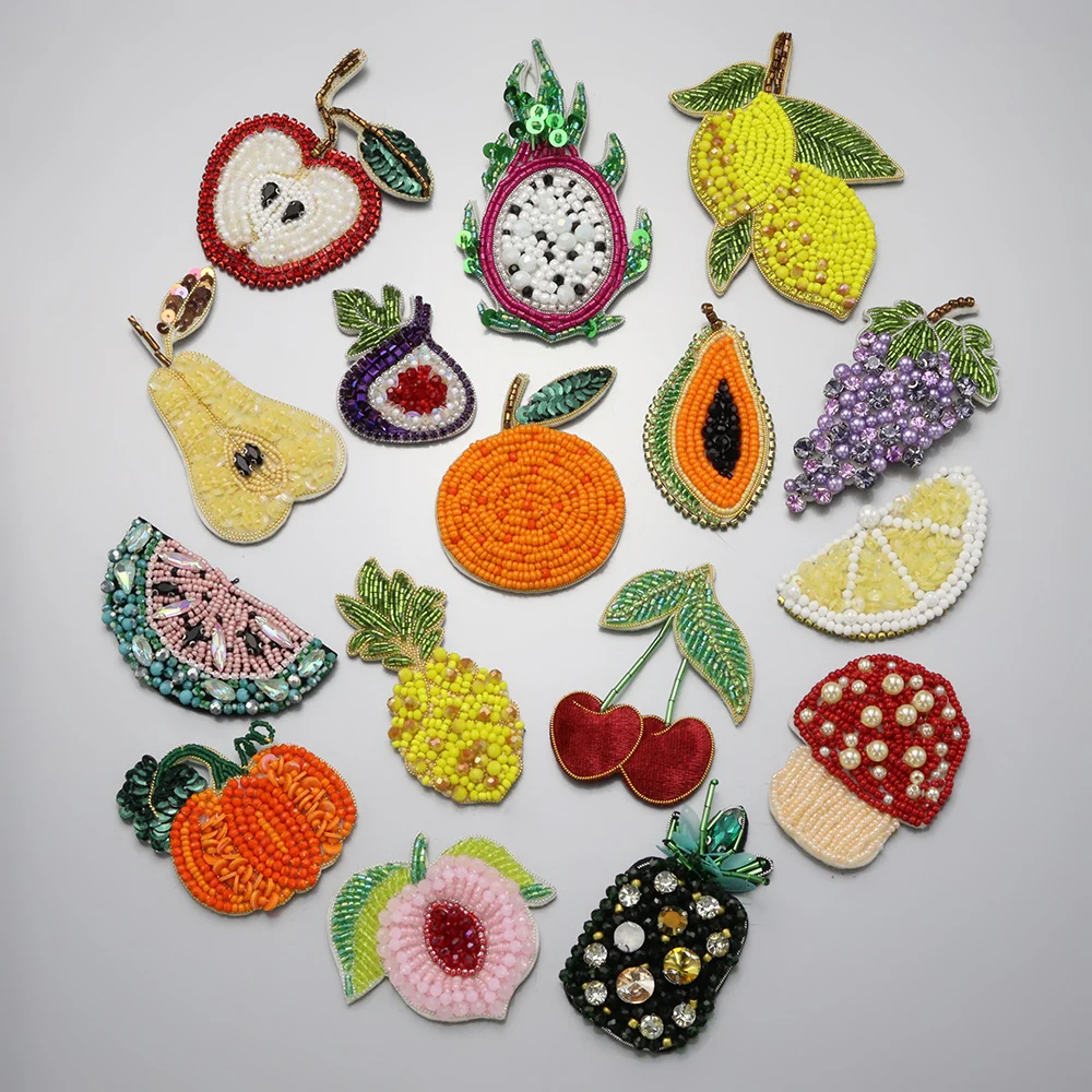 Strasssteine, Perlen, hochwertige indische Seide, Obst, Drachenfrucht, Papaya-Applikationen, Aufnäher, Nähen, Vintage-Mode, Mantel, Pullover, Dekor