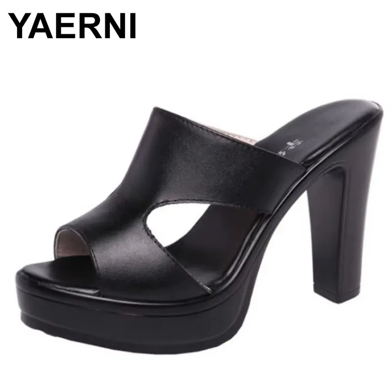 High quality summer leather sandals for women 10cm high heel 2024 size 32 33 43 platform open toe elegant shoe black red brown