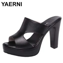 High quality summer leather sandals for women 10cm high heel 2024 size 32 33 43 platform open toe elegant shoe black red brown