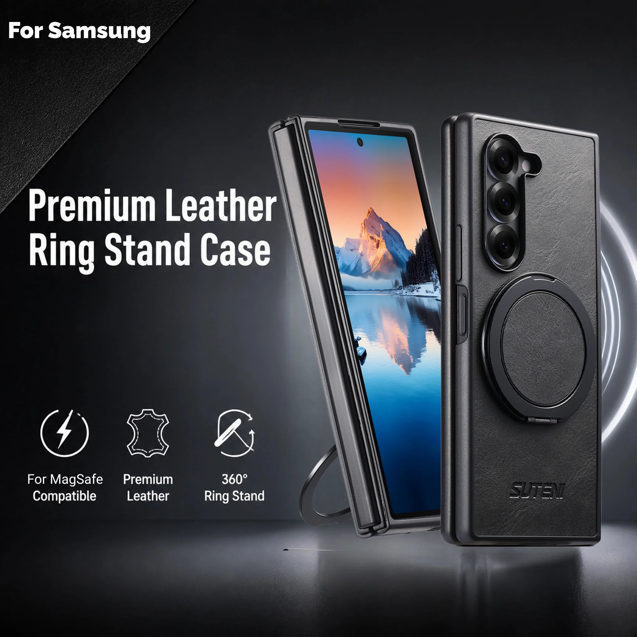 Magnetic Wireless Charging Phone Case Oil Wax Faux Leather 360° Rotating Stand Buckle For Samsung Z Fold 8 Ultra 7 6 5 Shell