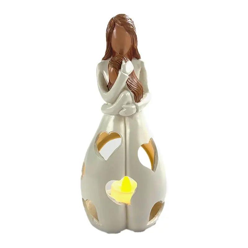 A53Q-Candle Lamps,Candle Holder Statue Mom And Daughter,Valentines Day Gifts For Daughter Great Mother Gifts Durable Easy To Use