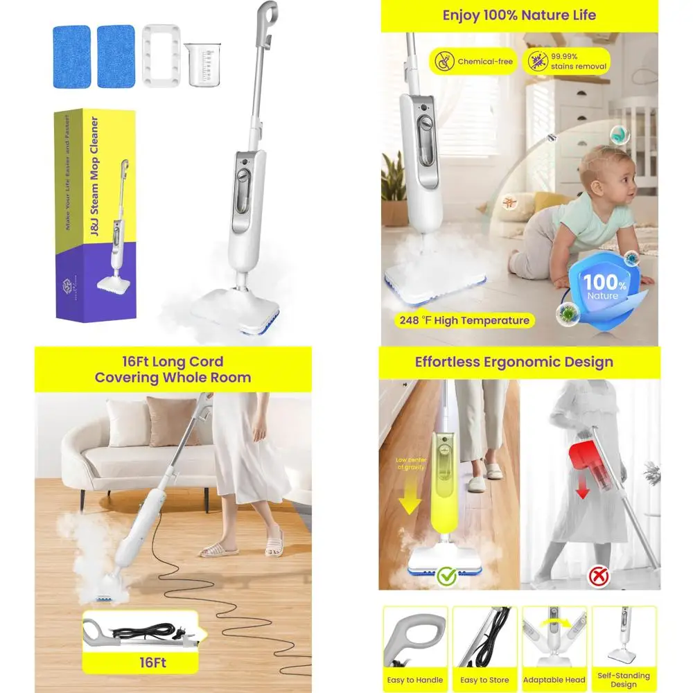 

Effortless Ergonomic Hardwood and Tile Floor Steam Cleaner, Adjustable Steam Modes, 1500W High Power Steam Mop for Deep Cleaning