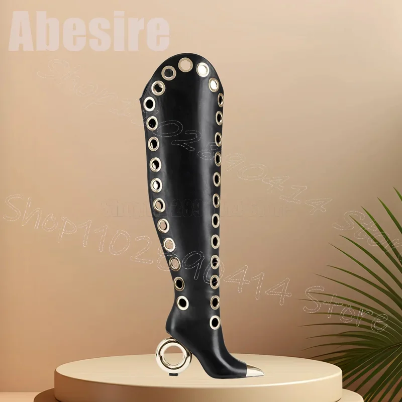 

Metal Circle Pointed Toe Strange Style Heels Boots Slip On Women Shoes New Fashion Party Banquet Dating 2025 Zapatos Para Mujere