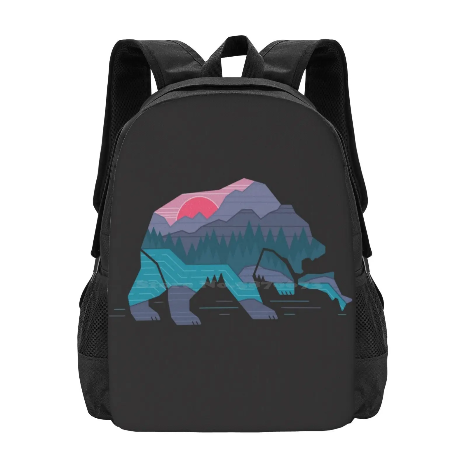 Bear Country Pattern Design Bag Student'S Backpack The Paper Crane Rick Crane Thepapercrane Red Sun Into The Wild Alaska