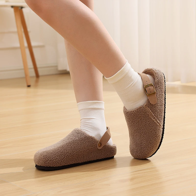 

Зимние женские тапочки с плюшевой подкладкой Smile, нескользящие домашние шлепанцы на платформе, пушистые уютные уличные тапочки с регулируемой пряжкой