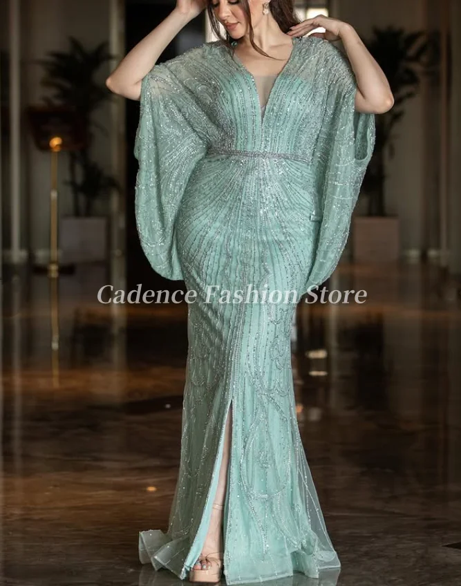 فساتين سهرة حورية البحر العربية الخضراء الأنيقة المخصصة مزينة بالخرز في دبي فساتين حفلة موسيقية طويلة فساتين الحفلات