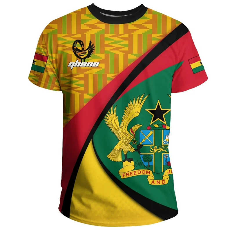African Ghana T-shirt Fashion 3D Printed Coat Of Arms T Shirts For Men Casual Round Neck Tees Summer Sports Tops Short Sleeves