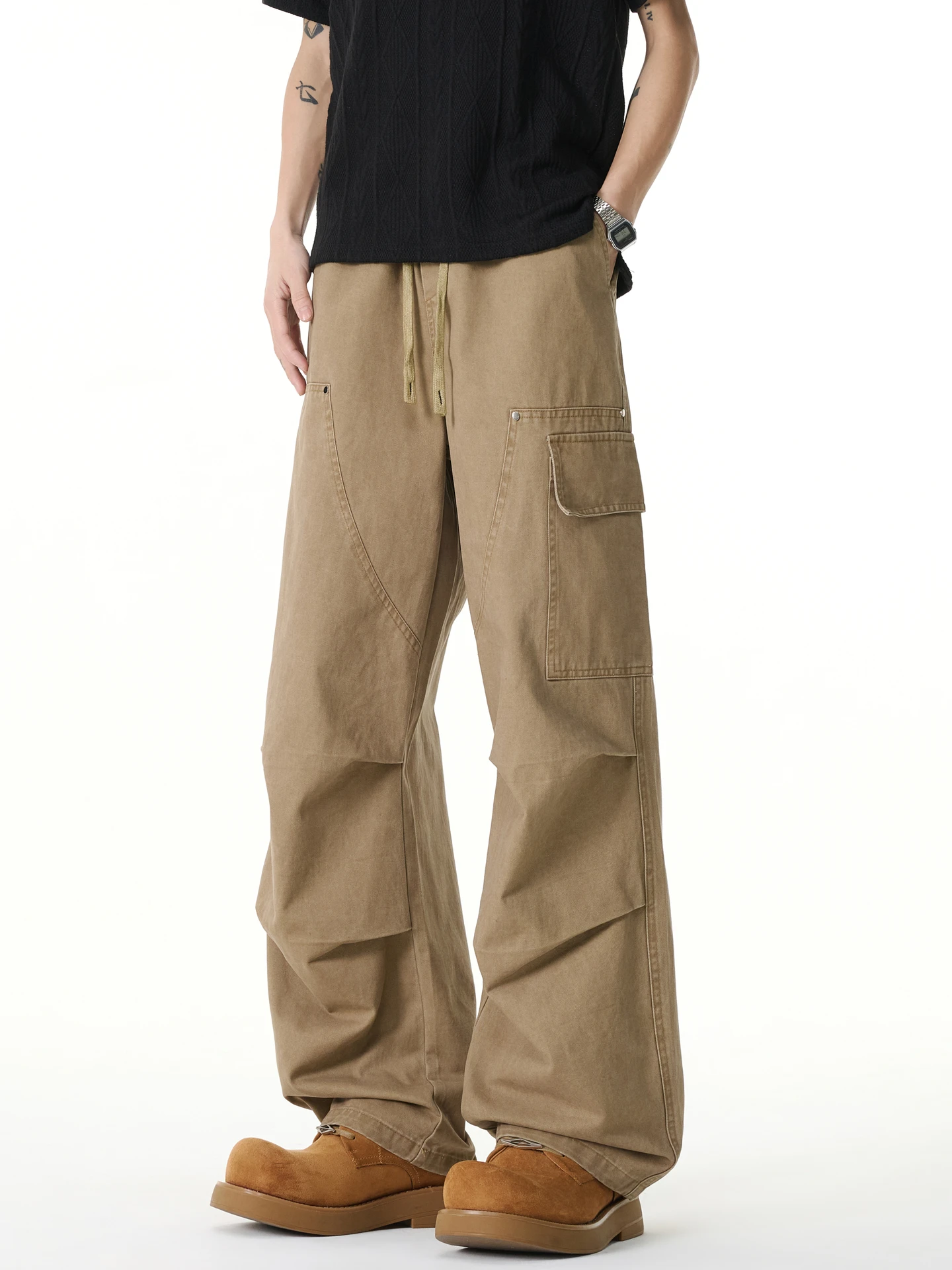 

Wukong Has Goods American Street Sle Faded Pleated Work Pants Men's Trendy Loose ket Wide Leg Casual Versatile Long Trou...