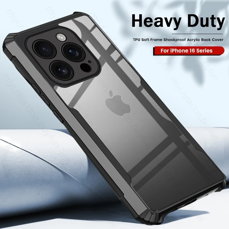 HD Transparent Acrylic Armor Shockproof Cover for iPhone16 iPhone 16 Pro Max ProMax Plus Anti-Knock Case on iPhone16ProMax 16Pro