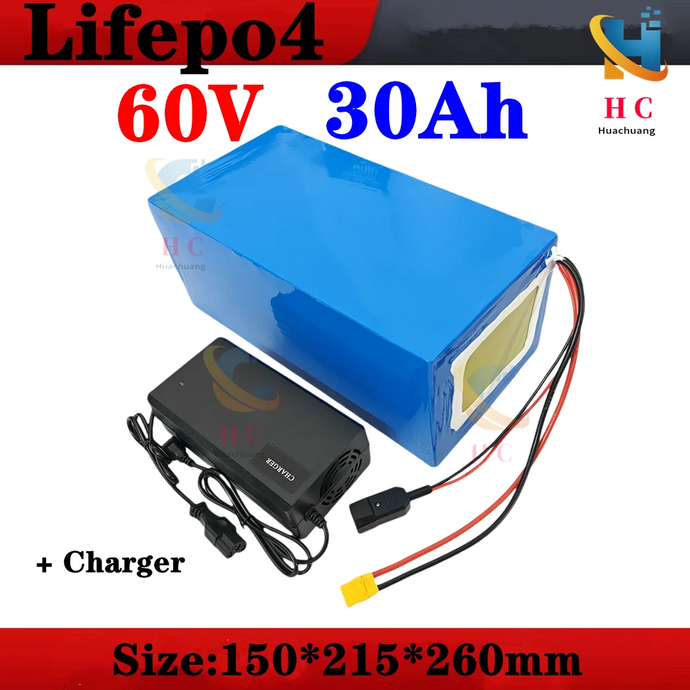 lithium 60v 30ah lifepo4 battery with BMS Deep cycle for 2500w 1500w bike scooter Tricycle Go Cart vehicle +5A charger