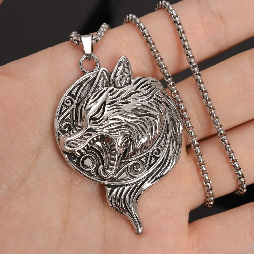 Vintage Viking Celtic Wolf Pendant Charm Men's Necklace Fashion Christmas Valentine's Day Gift Protector Jewelry Accessories